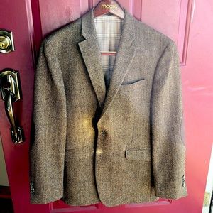 Brown Herringbone Blazer Elbow Patch Mens 38R